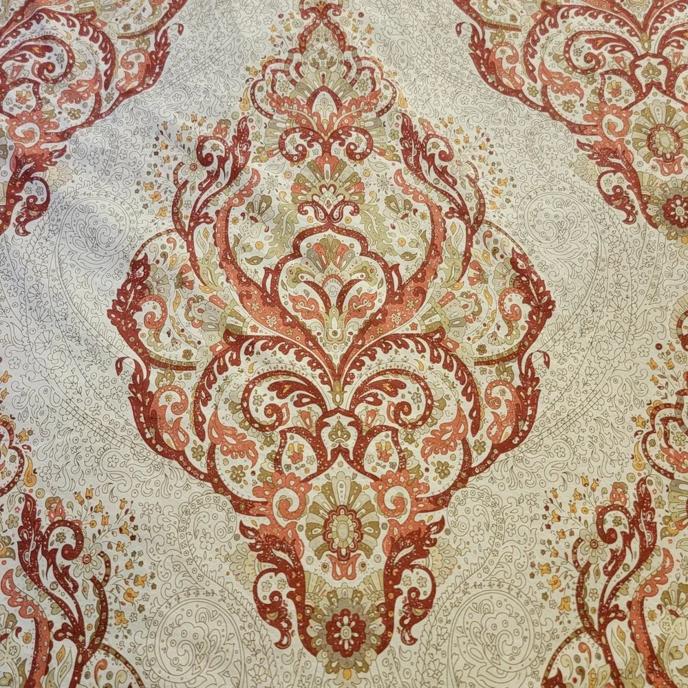 Pottery Barn King Duvet Cover 1 Sham Set Terracotta Red Damask Medallion Cotton